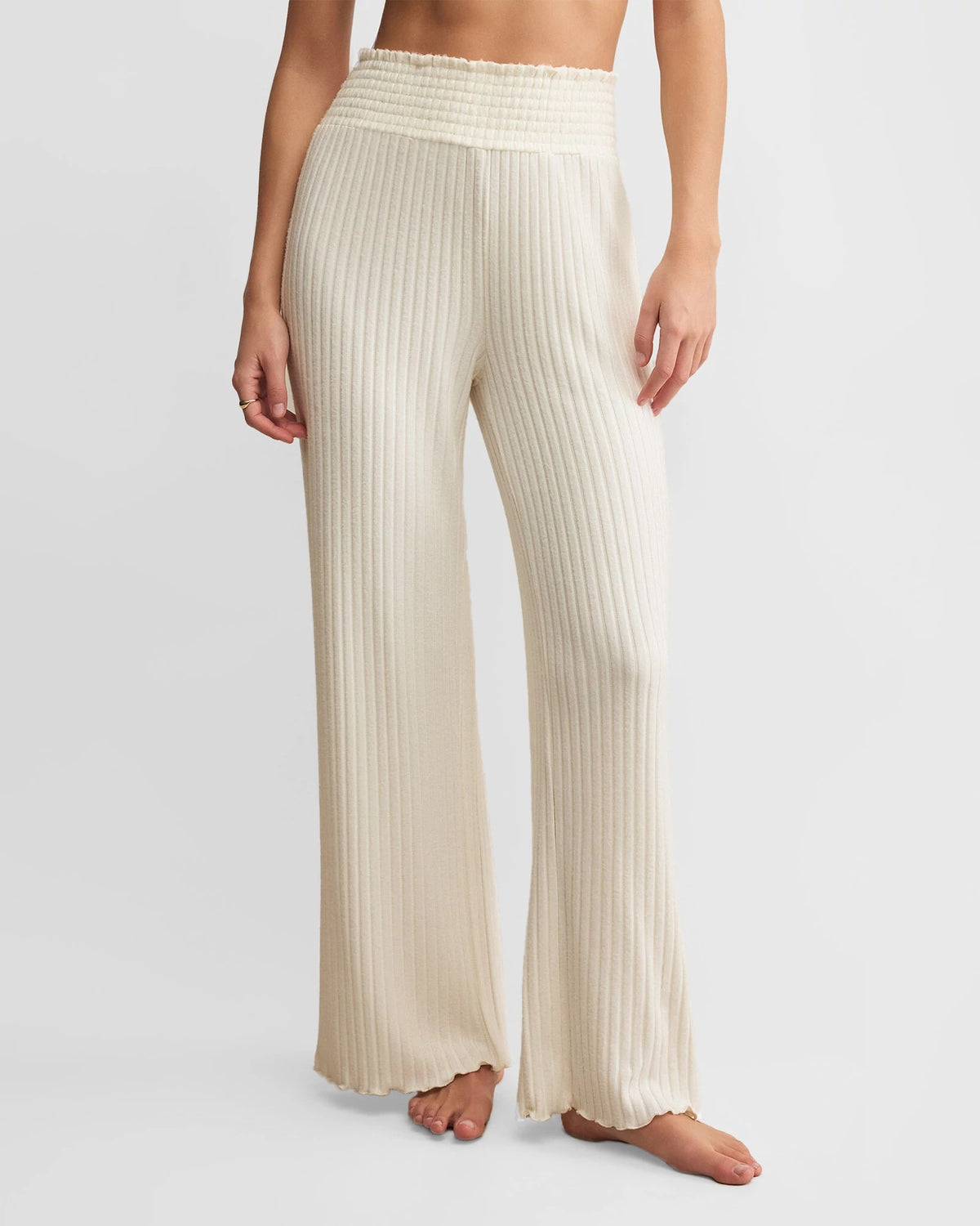 Bone $|& Z Supply Lounge Dawn Smocked Ribbed Pant - VOF Detail