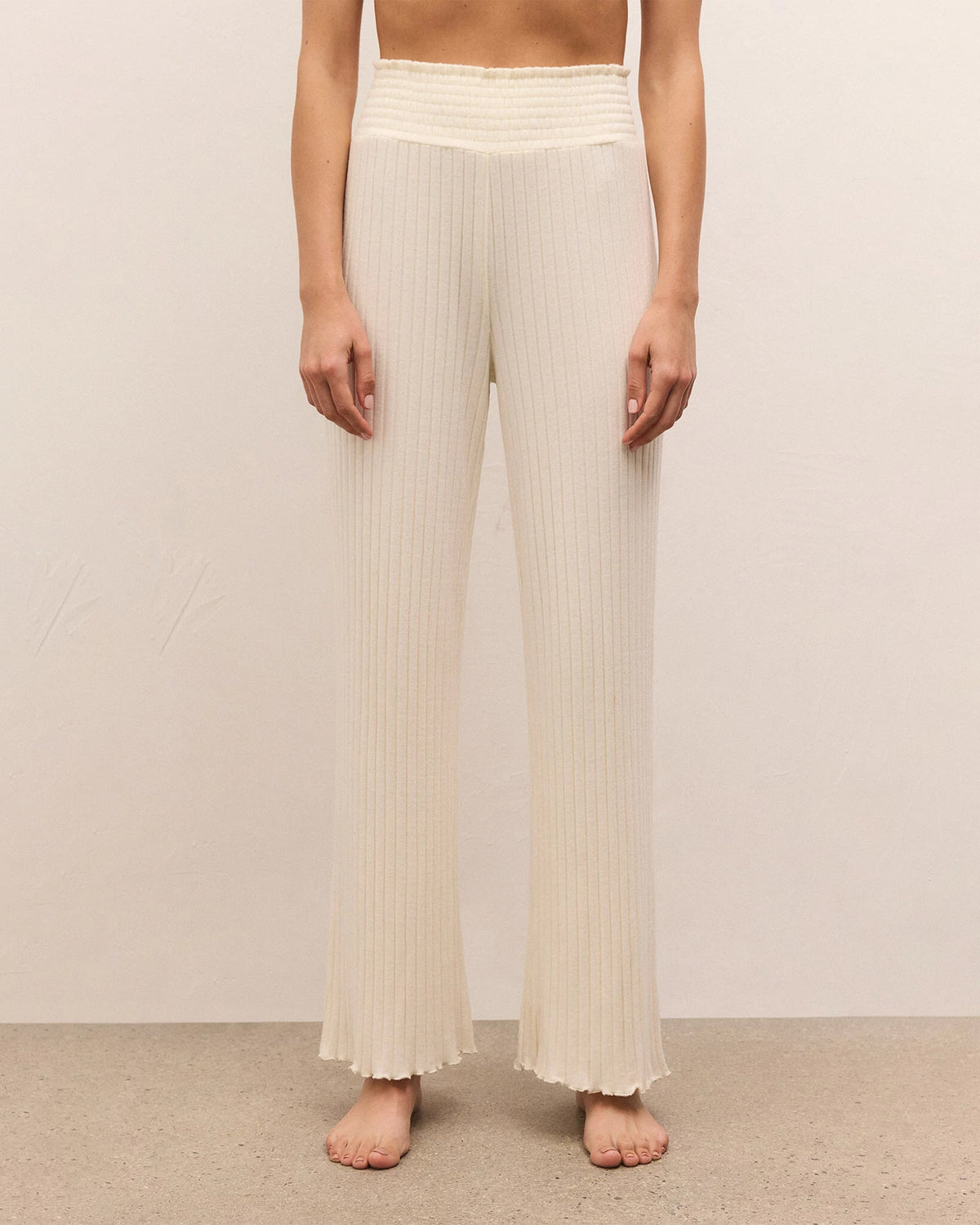 Bone $|& Z Supply Lounge Dawn Smocked Ribbed Pant - VOF Detail