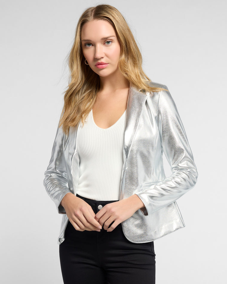 Silver $|& ICHI Kate Metallic Blazer - SOF Front