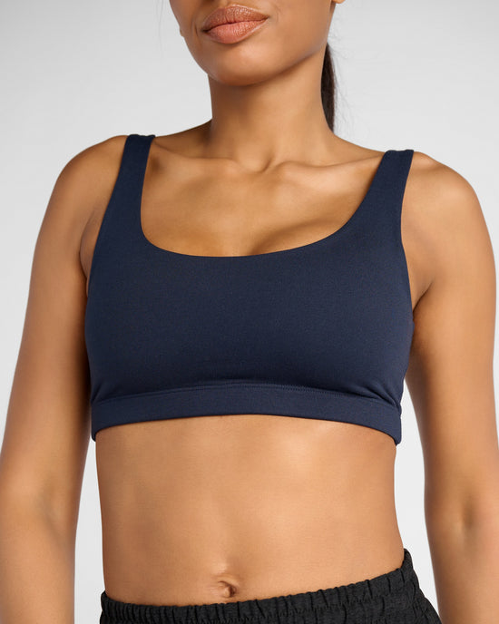 Navy $|& Interval Double Scoop Yoga Sports Bra - SOF Detail