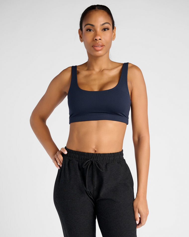 Navy $|& Interval Double Scoop Yoga Sports Bra - SOF Front