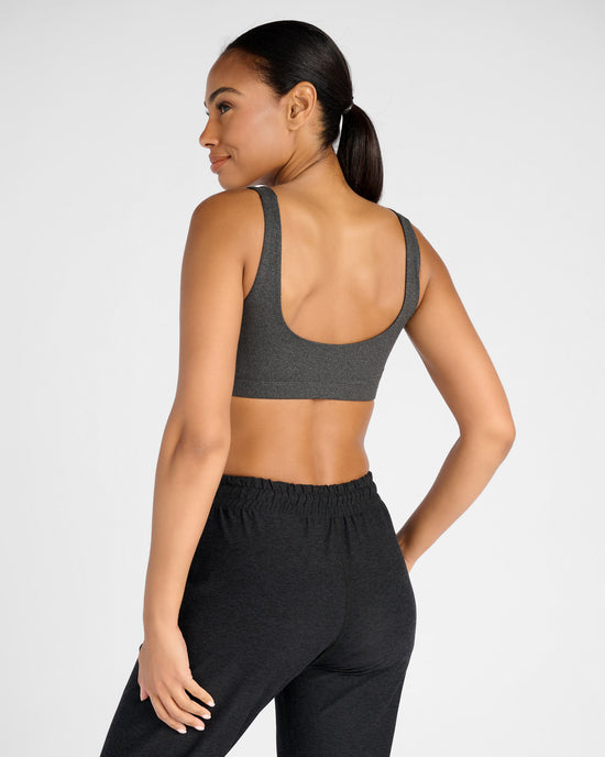 Heather Charcoal Grey $|& Interval Double Scoop Yoga Sports Bra - SOF Back