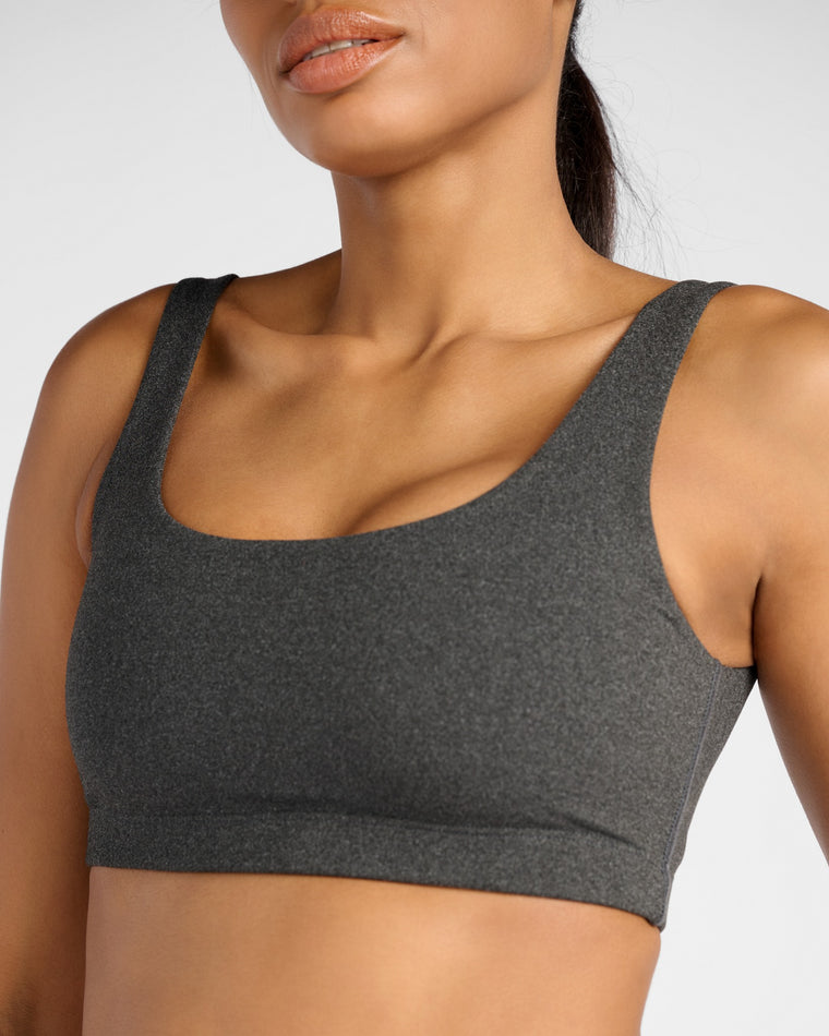 Heather Charcoal Grey $|& Interval Double Scoop Yoga Sports Bra - SOF Detail