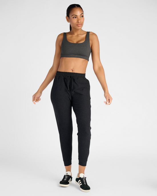 Heather Charcoal Grey $|& Interval Double Scoop Yoga Sports Bra - SOF Full Front