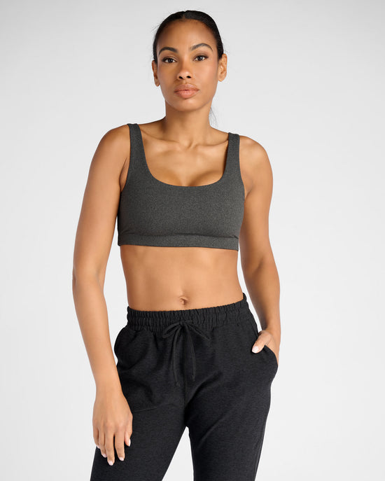 Heather Charcoal Grey $|& Interval Double Scoop Yoga Sports Bra - SOF Front