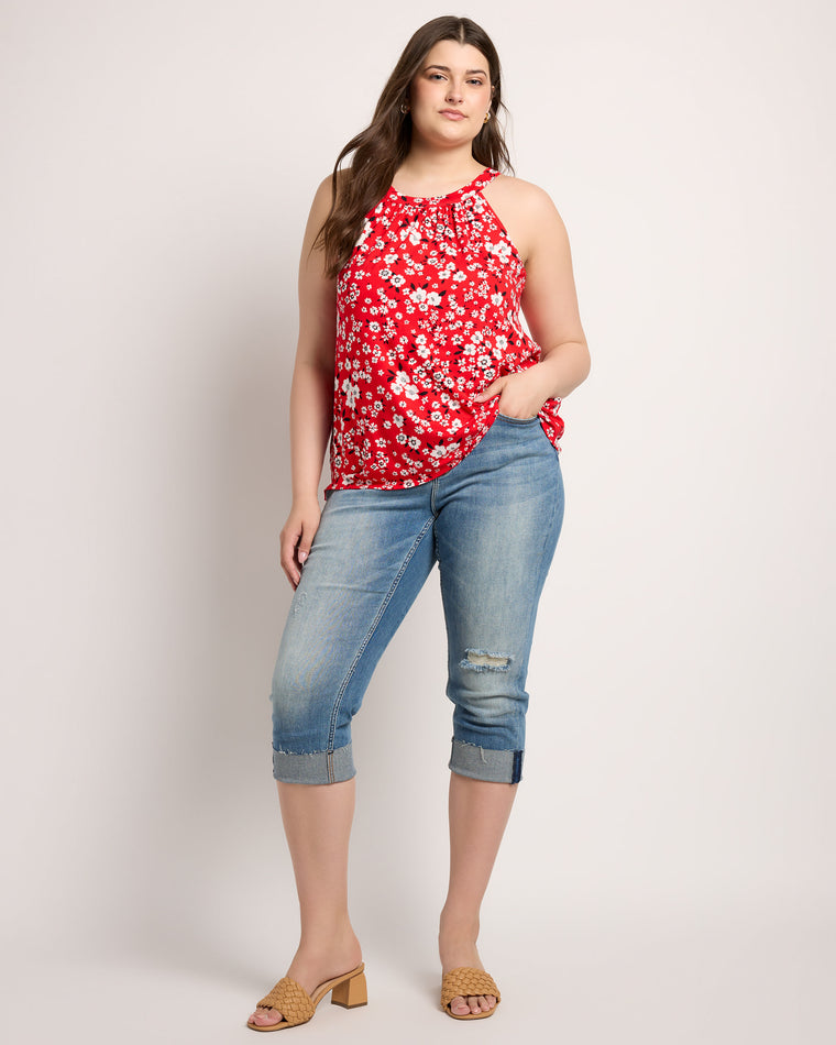 Red/ Black $|& Loveappella Floral Halter Tank - UGC On Fig