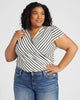 Plus Size Short Sleeve Textured Stripe Wrap Front Knit Top