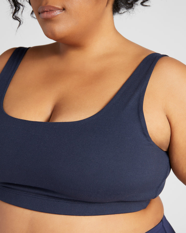 Navy Blue $|& Interval Double Scoop Yoga Sports Bra - SOF Detail