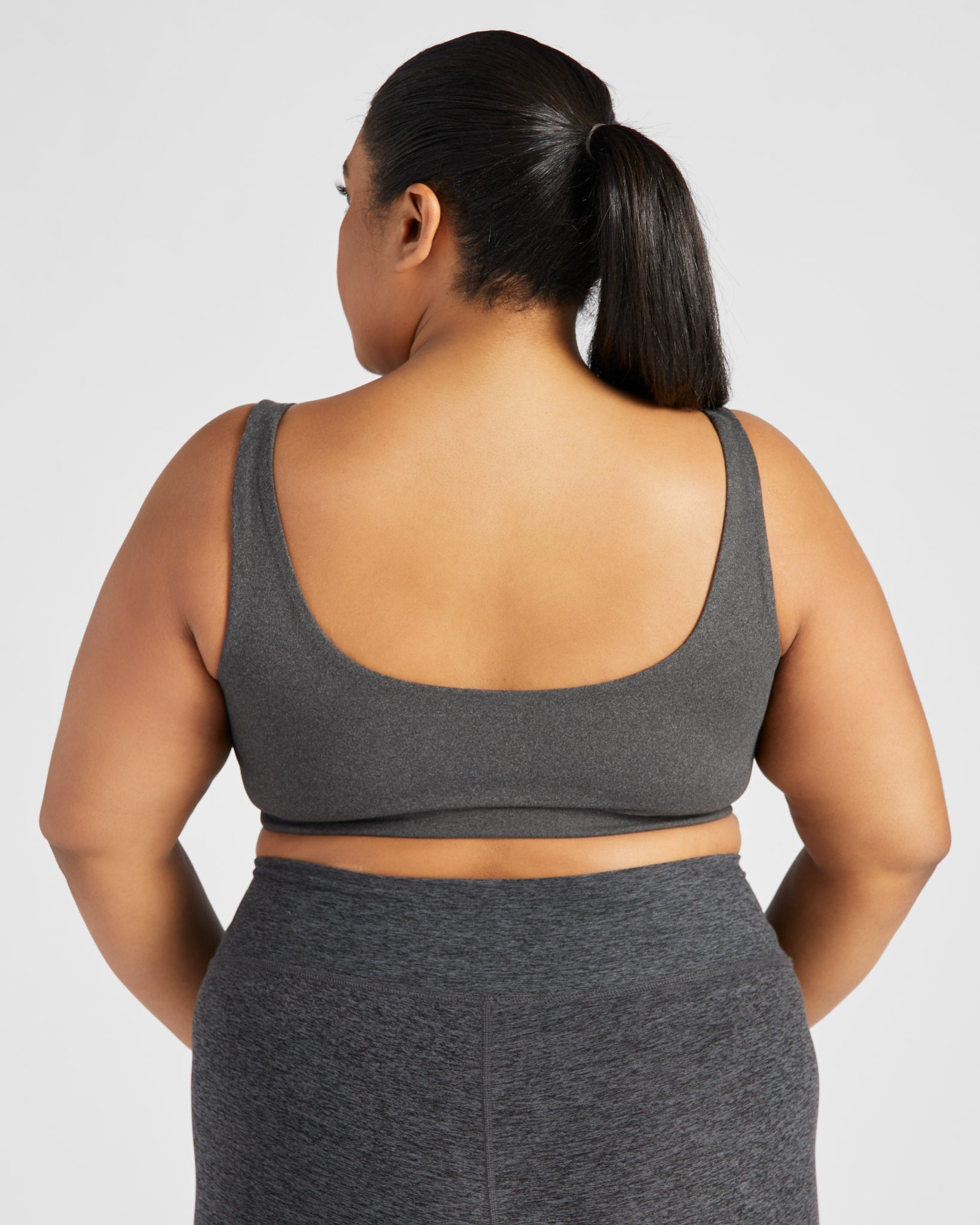 Heather Charcoal $|& Interval Double Scoop Yoga Sports Bra - SOF Back