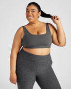 Heather Charcoal $|& Interval Double Scoop Yoga Sports Bra - SOF Front