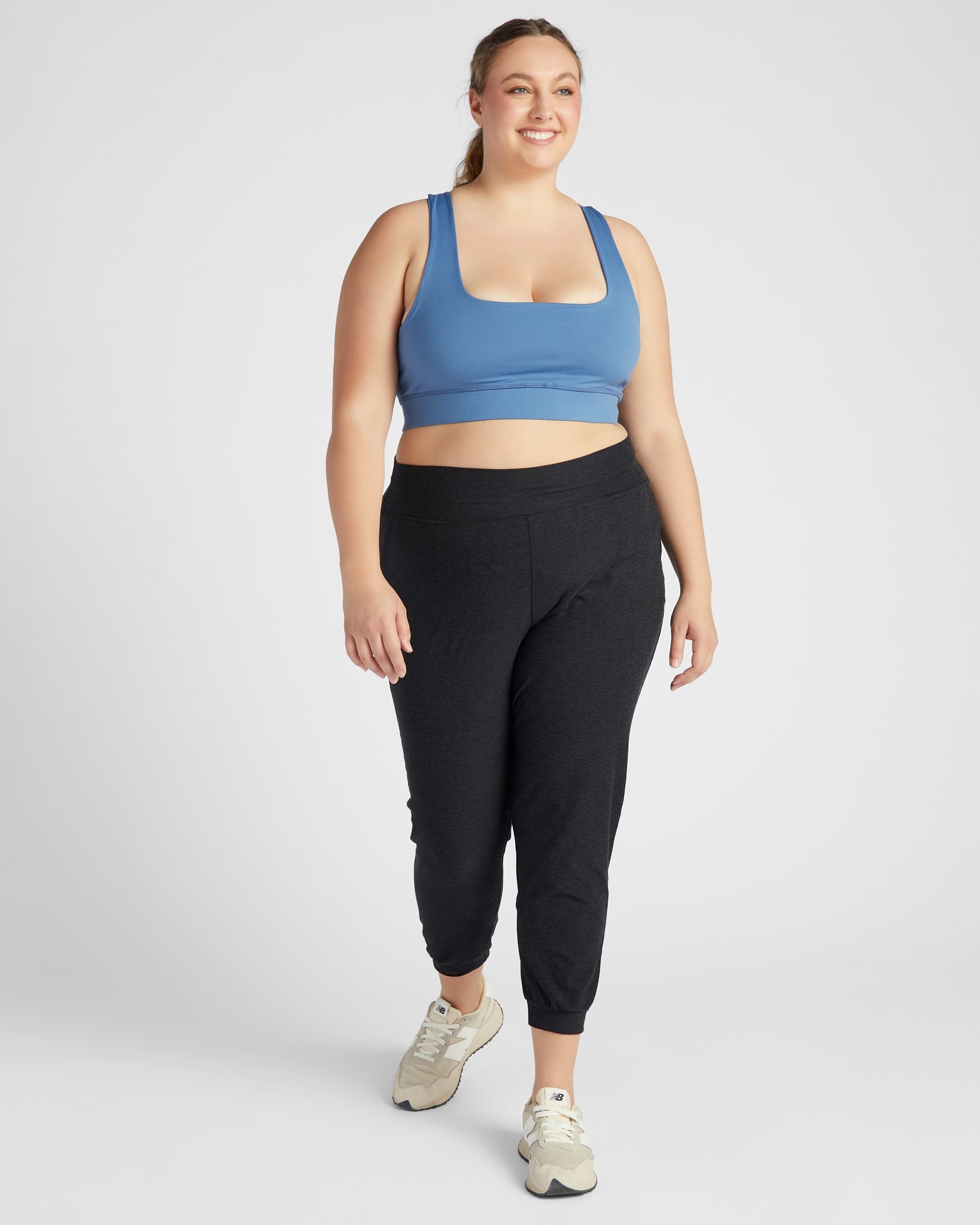 Dusty Blue $|& Interval Spacedye Square Neck Open Back Bra - SOF Full Front