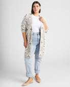 Ivory Mix Print $|& Bobeau Eyelash Open Front Cardigan - SOF Full Front