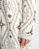 Ivory Mix Print $|& Bobeau Eyelash Open Front Cardigan - SOF Detail