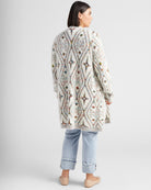 Ivory Mix Print $|& Bobeau Eyelash Open Front Cardigan - SOF Back