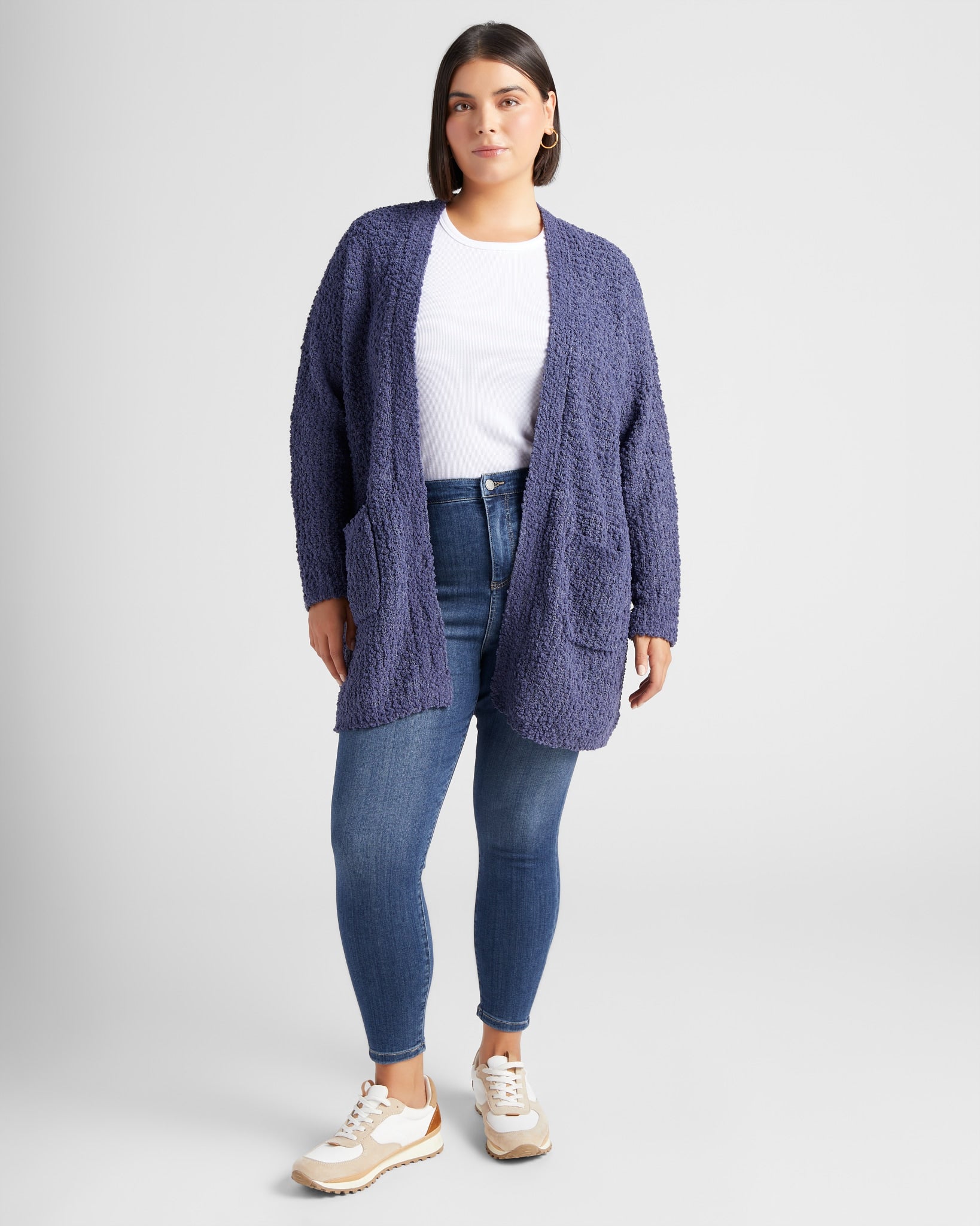 Blue $|& Bobeau Two Pocket Popcorn Cardigan - SOF Full Front