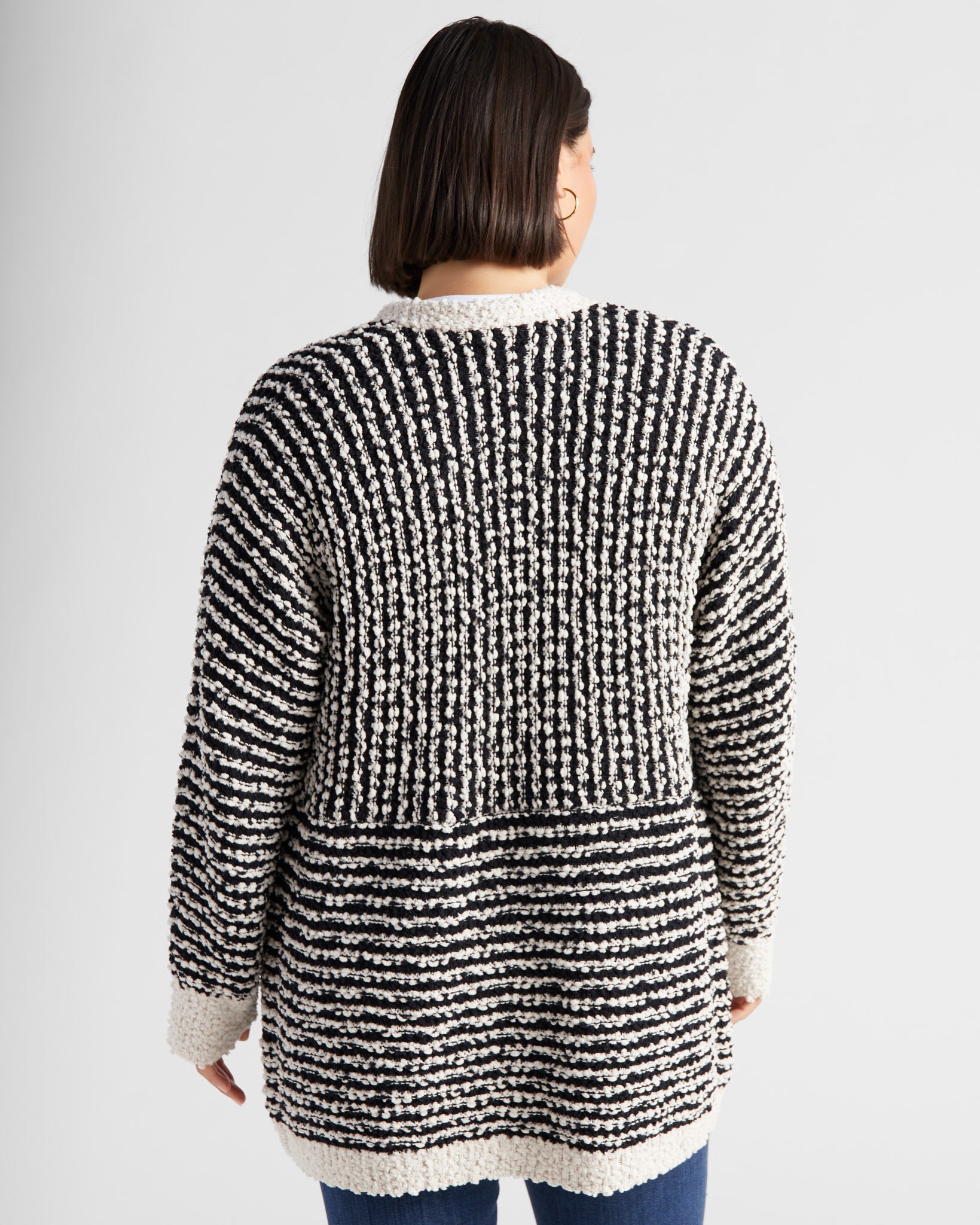Cream/Black $|& Bobeau Mini Stripe Two Pocket Cardigan - SOF Back