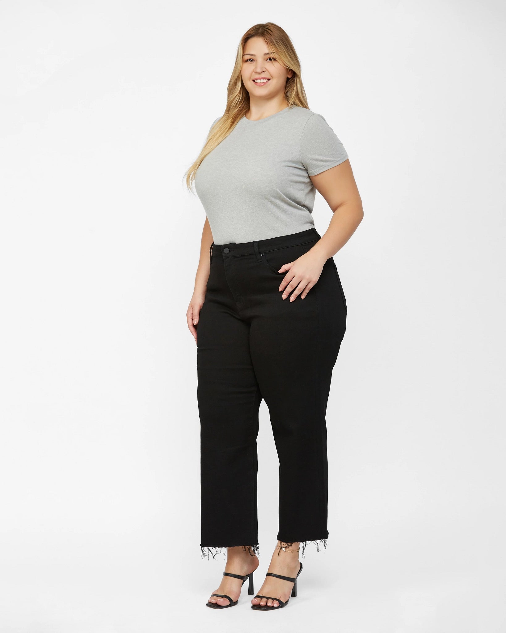 Black Beauty $|& Mica Denim Wide Leg Cropped Jeans - VOF Side