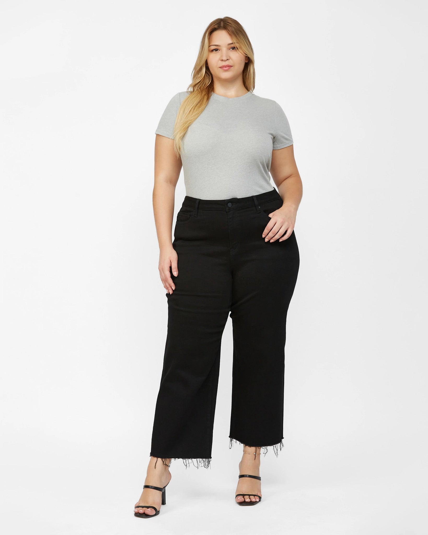 Black Beauty $|& Mica Denim Wide Leg Cropped Jeans - VOF Front