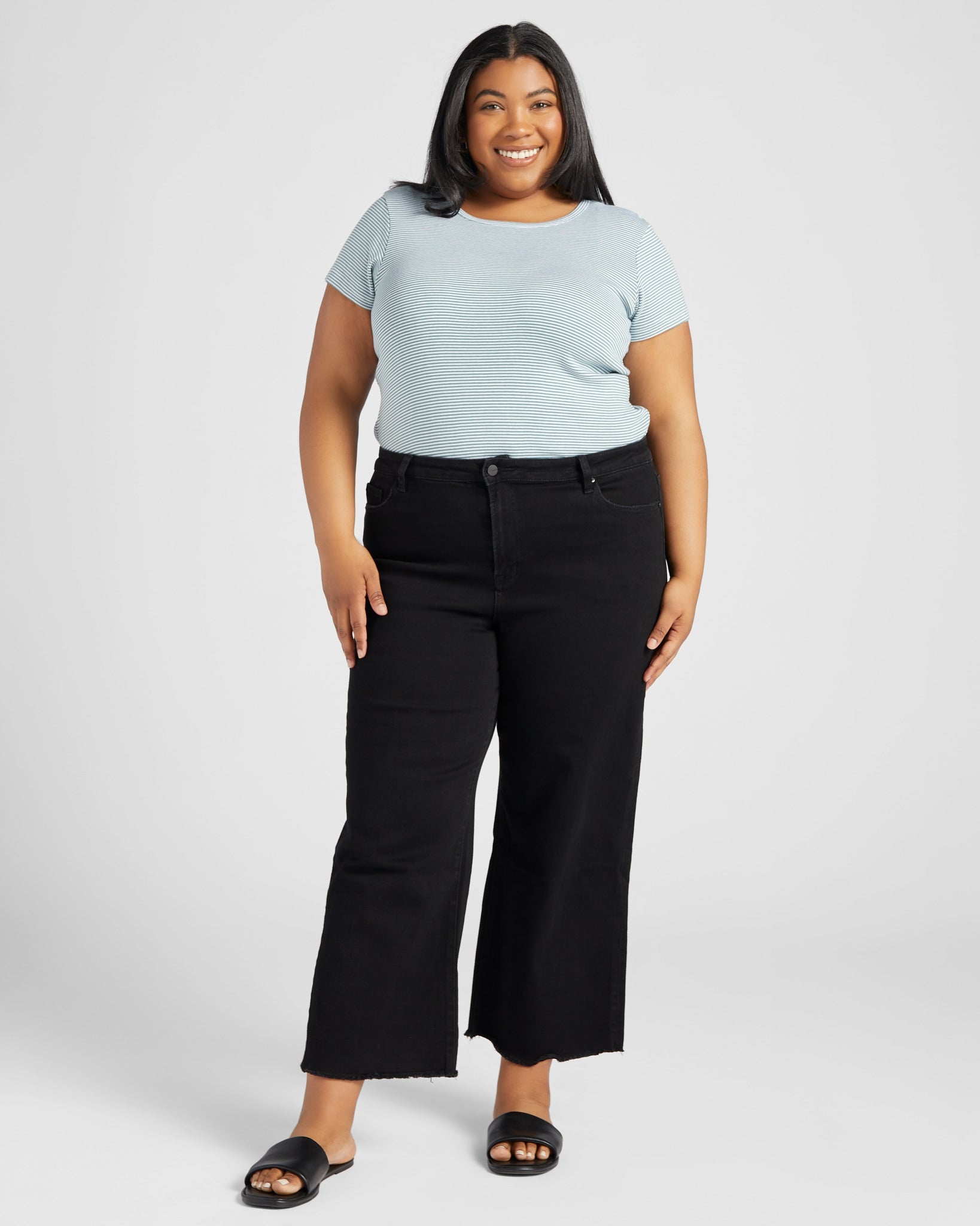 Black Beauty $|& Mica Denim Wide Leg Cropped Jeans - SOF Full Front