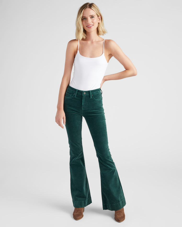 Verdant Green $|& Mica Denim High Rise Velvet Super Flare - SOF Full Front