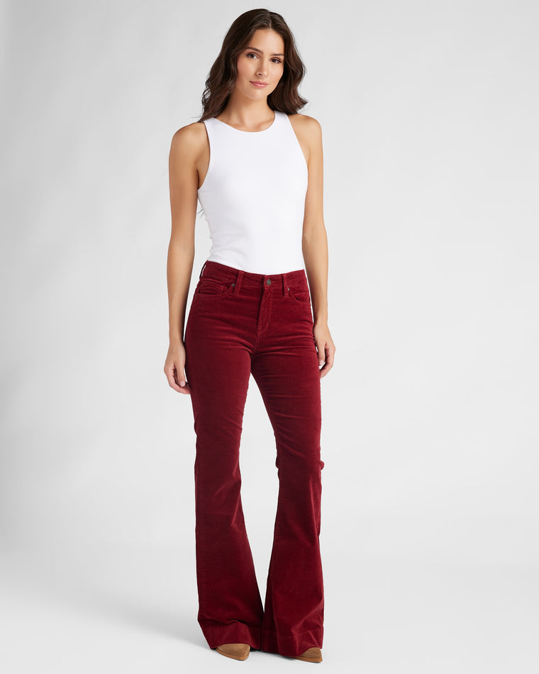 Cabernet $|& Mica Denim High Rise Velvet Super Flare - SOF Full Front