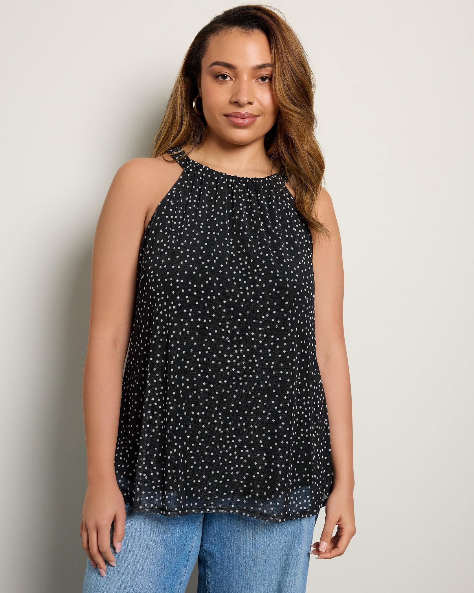 Black/Ivory $|& Loveappella Printed Halter Tank - SOF Front