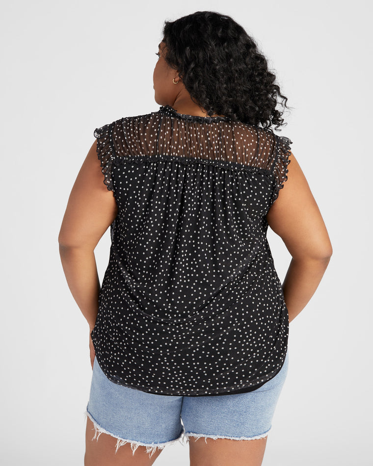 Black/Ivory $|& Loveappella Ruched Yoke Tie Top - SOF Back