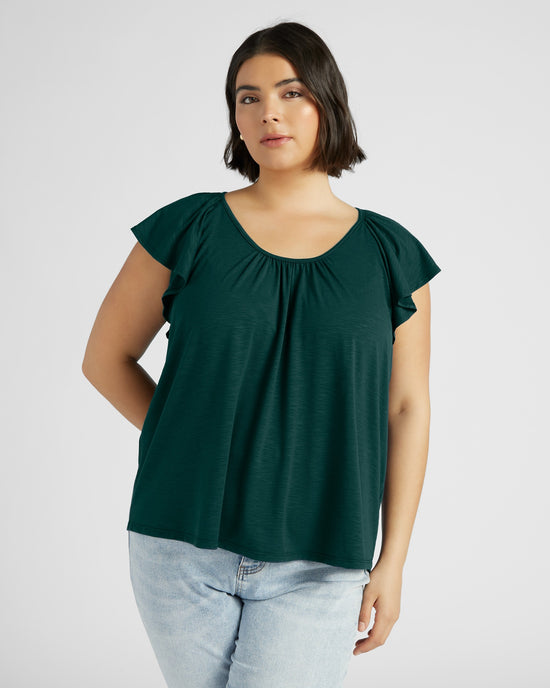 Hunter Green $|& 78&SUNNY Slub Flutter Sleeve Top - SOF Front