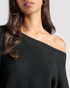 Black $|& SEAS Coastal One Shoulder Sweater - SOF Detail