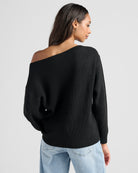 Black $|& SEAS Coastal One Shoulder Sweater - SOF Back
