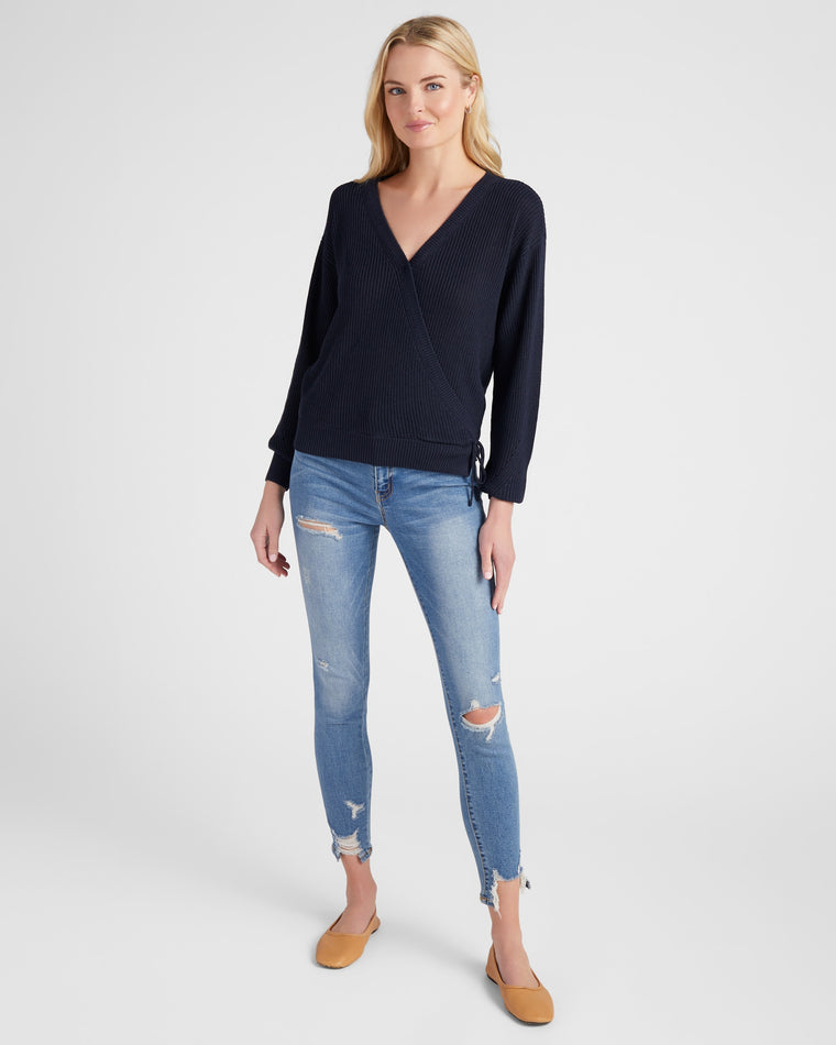 Navy wrap sweater hotsell