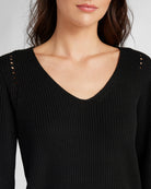 Black $|& SEAS Coastal V-Neck Balloon Sleeve Sweater - SOF Detail