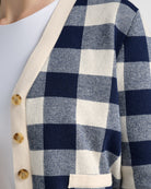 Cream/Navy $|& SEAS Alumni Double Plaid Cardigan - SOF Full Front
