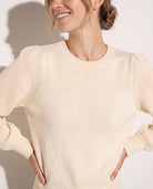 Cream $|& SEAS Pacific Puff Shoulder Crew Neck Sweater - SOF Front