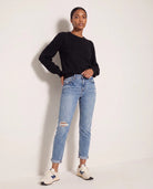 Black $|& SEAS Pacific Puff Shoulder Crew Neck Sweater - SOF Back