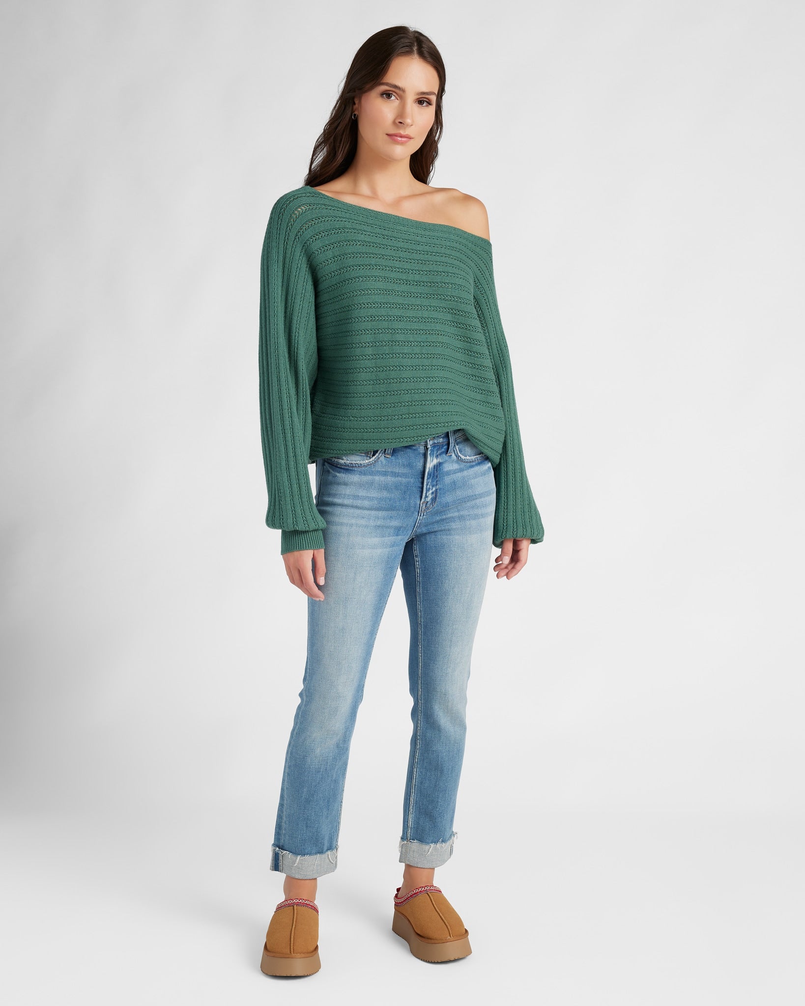Frosty Spruce $|& SEAS Open Weave Dolman Sweater - UGC On Fig