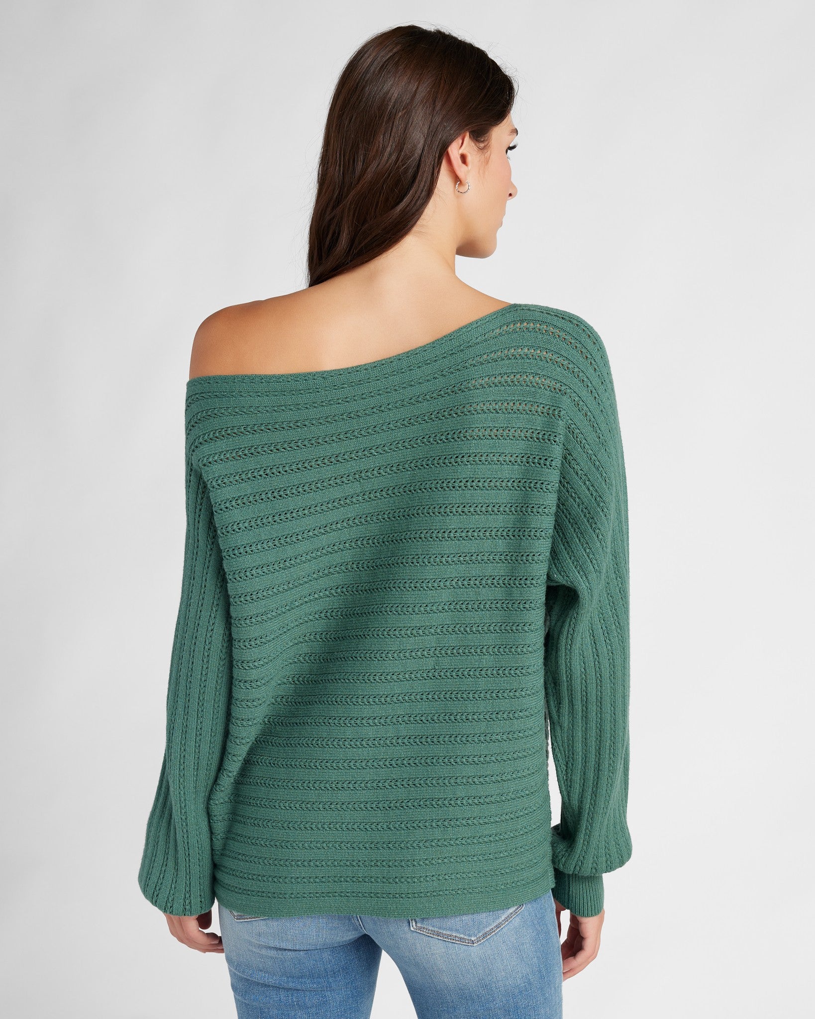 Frosty Spruce $|& SEAS Open Weave Dolman Sweater - SOF Back