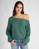 Frosty Spruce $|& SEAS Open Weave Dolman Sweater - SOF Front