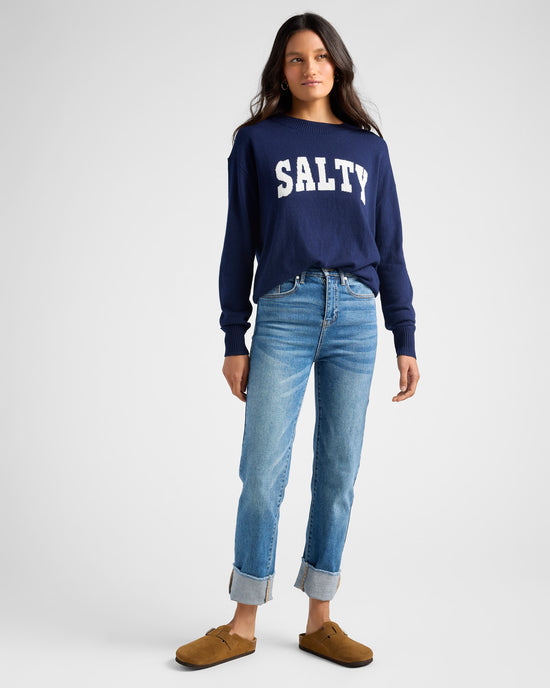 Navy/White $|& SEAS Salty Graphic Crew Neck Sweater - SOF Full Front