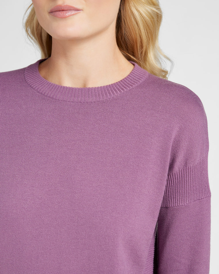 Purple Plumeria $|& Herizon Side Slit Ribbed Trim Pullover - SOF Detail