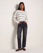 Ivory/Navy $|& SEAS Crew Neck Stripe Long Sleeve - SOF Back