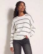 Ivory/Navy $|& SEAS Crew Neck Stripe Long Sleeve - SOF Front