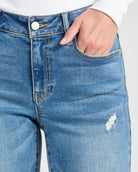 Medium Wash $|& SEAS Mid Rise Cuffed Slim Straight Leg Jeans - SOF Detail