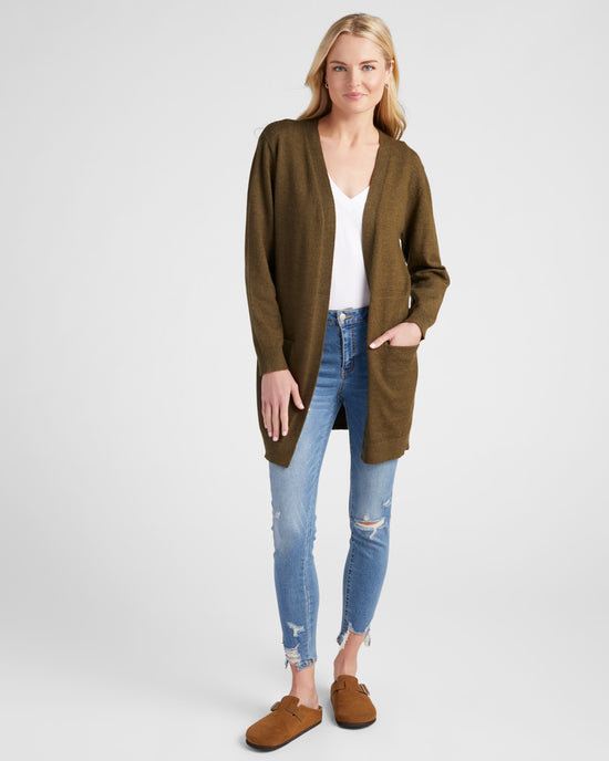 Olive $|& SEAS Pacific Marled Pocket Cardigan - SOF Full Front