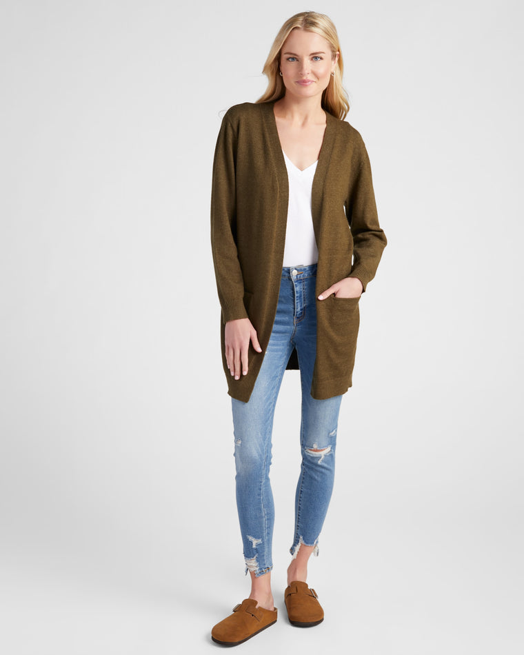 Olive $|& SEAS Pacific Marled Pocket Cardigan - SOF Full Front