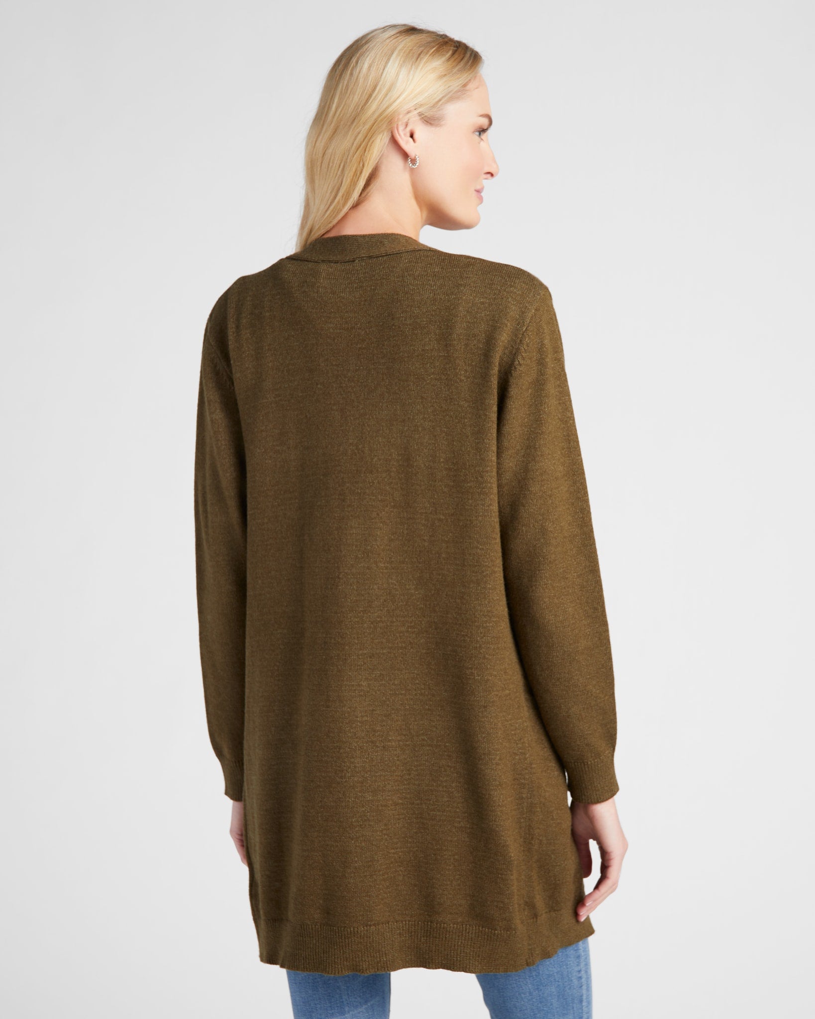 Olive $|& SEAS Pacific Marled Pocket Cardigan - SOF Back