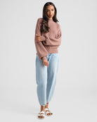 Heather Cocoa $|& SEAS Pacific Mock Neck Marled Sweater - SOF Full Front