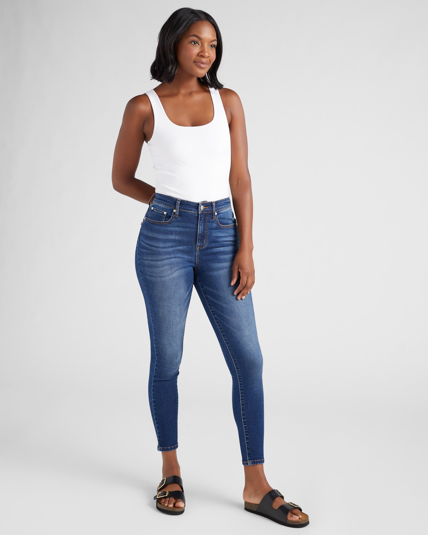 Dark Wash $|& SEAS Whitney High Rise Ankle Skinny Jeans - SOF Full Front