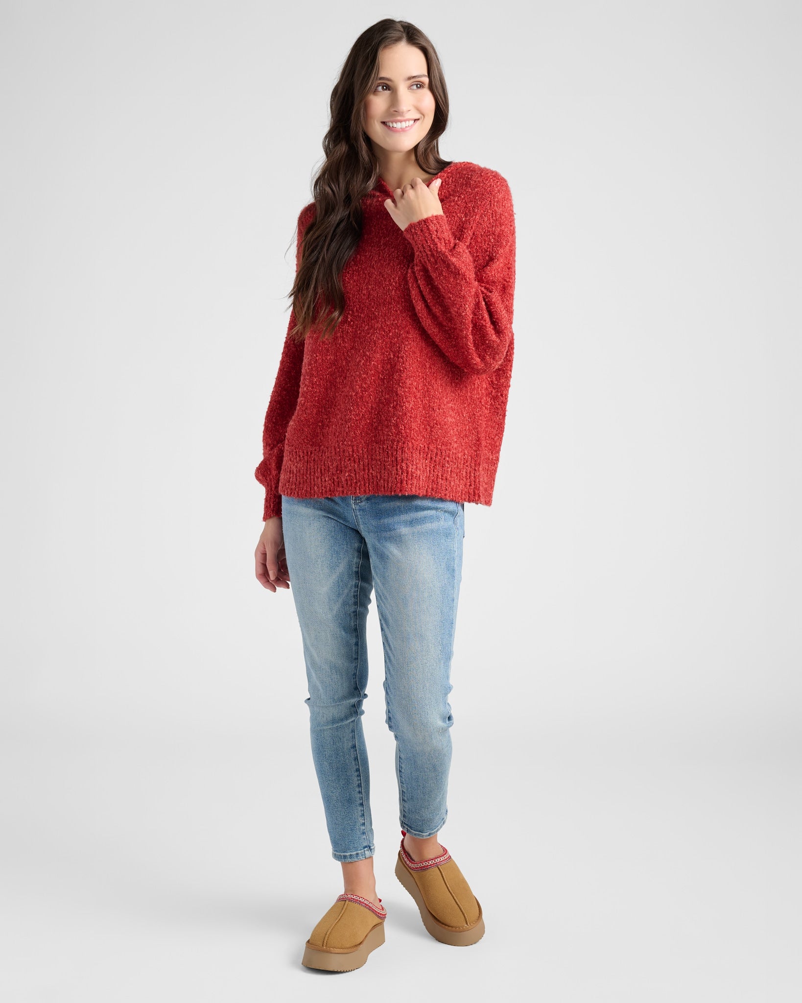 Brick Red $|& Herizon Boucle Hooded Pullover - SOF Full Front
