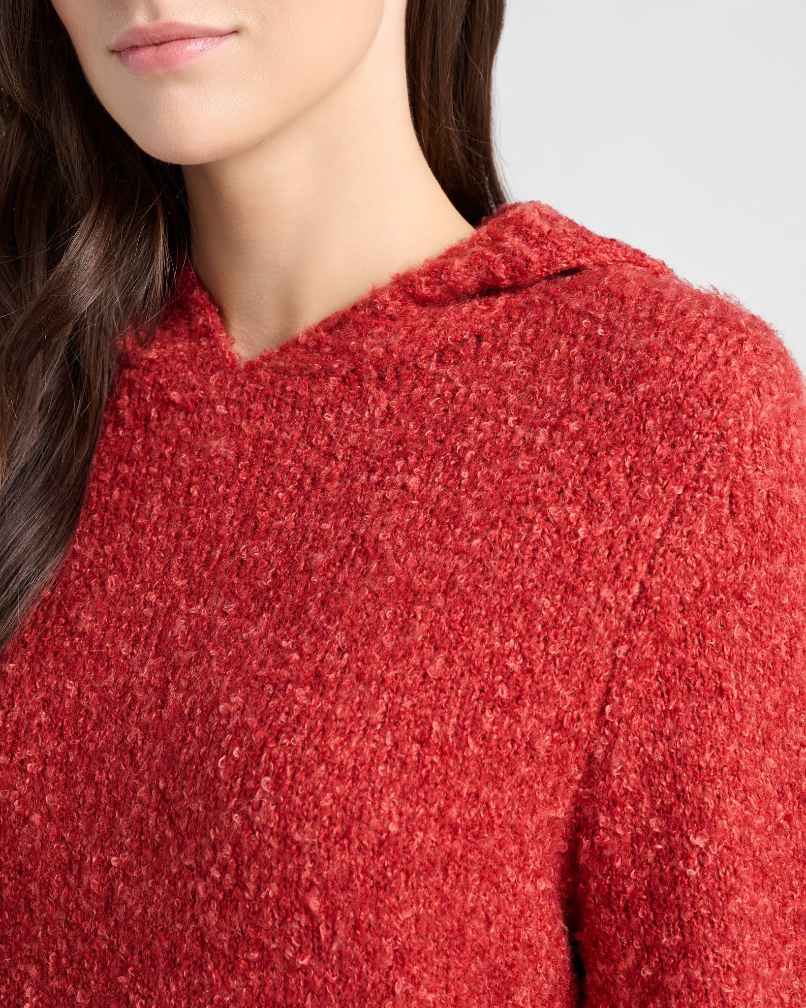 Brick Red $|& Herizon Boucle Hooded Pullover - SOF Detail
